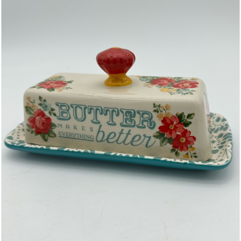 Pioneer Woman Butter Dish Butter Makes Everything Better Floral Stoneware